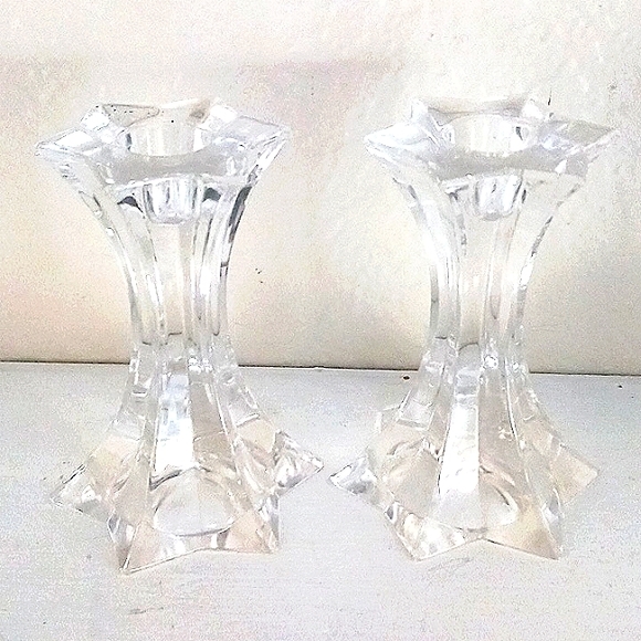 3 pc OWL Crystal D’Arques Figurine Sitting on log 2 CRYSTAL Candle Sticks BUNDLE - Picture 3 of 13